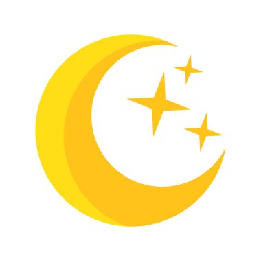 Sarı Hilal Ay ve Yıldızlar Simgesi Parlak Sarı Gece Gökyüzü Sembolü, Rüya ve Sihirli Hilal Simgesi.