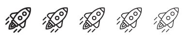 Roket Çizgisi Simgesi Taslak Roketleri ve Fırlatma Sembolleri, Başlangıç, Büyüme ve Yenilik Sembolleri Ayarla.