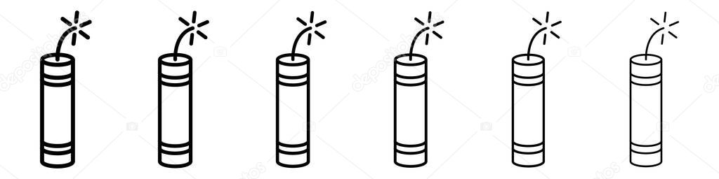 Dynamite Icon Set  Minimal Line Style Explosive Symbols, Danger and Detonation Symbol.
