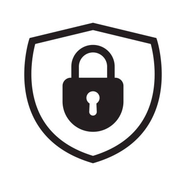 Kilit Simgesi Koruma ve Güvenlik Sembolü, Parola Gizliliği ve Güvenlik Duvarı Erişim Simgesi olan Kalkan Güvenliği.