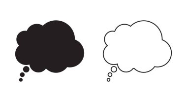 Düşünce Bulutu ve Düşünce Baloncuğu Simgesi Katı ve Taslak Biçimi