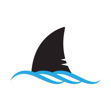 Köpekbalığı Fin Simgesi Dalga Sembolünün Üzerinde, Tehlike ve Okyanus Uyarısı İşareti.