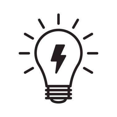 Ampul Fikri Simgesi. Lamba ve Şimşek Simgesi. Fikir Sembolü.