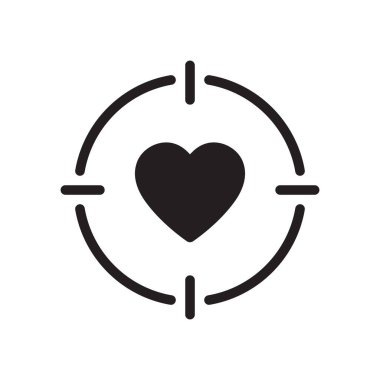 Keskin nişancı hedefiyle çevrili bir kalp ikonu. Romantizm, aşk ve flört kavramı.