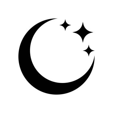 Gece Gökyüzü Simgesi. Hilal Ay ve Yıldızlar Sembolü, Uyku, Sakinlik ve Rüya Zamanı Tasarımı.