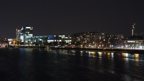 Riverside Frankfurt-Niederrad, Germany at night — Stock Video