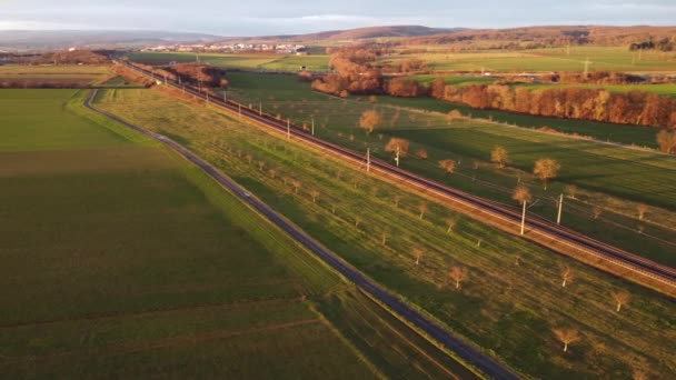 Tren Alemán Alta Velocidad Vía Férrea Ice Vista Aérea Punto — Vídeo de stock