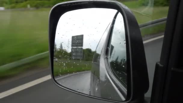 Driving German Highway Rainy Day View Rear View Mirror — ストック動画