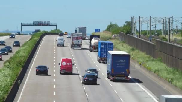 Weilbach Germany June 2021 Timelapse Large Trucks Dense Traffic Autobahn — Stock Video