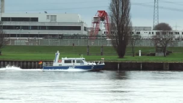 German police patrol boat - nuclear power plant Biblis Stock Video