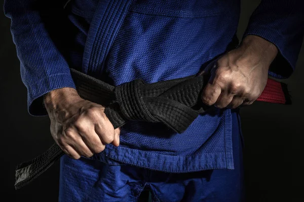 Close Hand Unknown Caucasian Man Holding Brazilian Jiu Jitsu Bjj — Stock Photo, Image