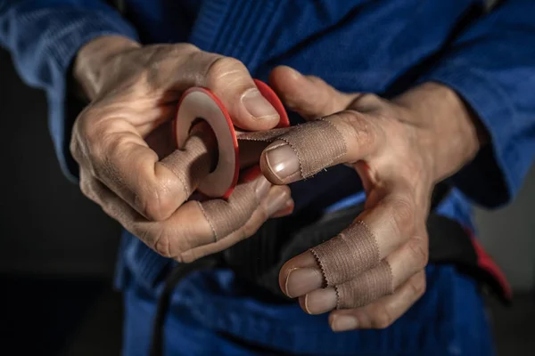 Nahaufnahme Eines Unbekannten Kaukasischen Mannes Bjj Brasilianisches Jiu Jitsu Oder — Stockfoto