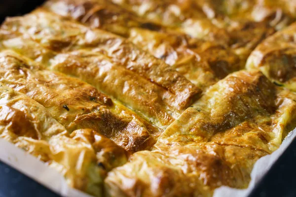 Close Fresh Baked Homemade Cheese Pie Casserole Table — Stock Photo, Image