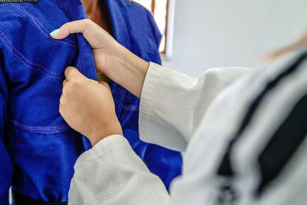 Judo Bjj Brasileño Jiu Jitsu Agarre Luchador Femenino Agarre Agarre — Foto de Stock