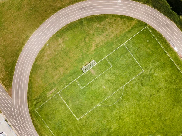 Empty Football Soccer Field Stadium Aerial Top View Sport Concept — Stock Photo, Image