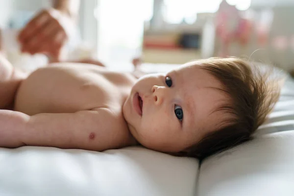 Three Months Old Baby Boy Small Child Lying Naked Home — Stock Photo, Image