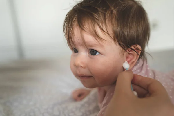 Side View Small Caucasian Baby Girl Four Months Old Lying — Stock Photo, Image