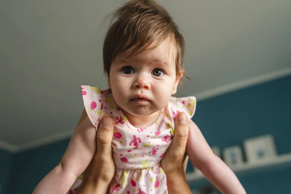 Low Angle View Small Caucasian Baby Girl Four Months Old —  Fotos de Stock