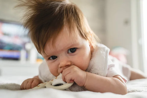 Small Caucasian Baby Four Five Months Old Having Teeth Growing — Stock Photo, Image