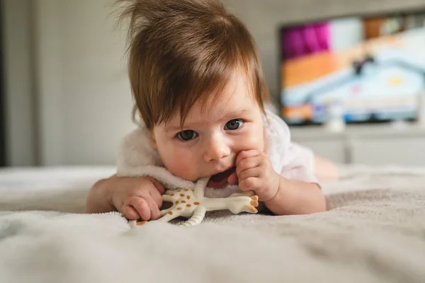 Small Caucasian Baby Four Five Months Old Having Teeth Growing — Stock Photo, Image