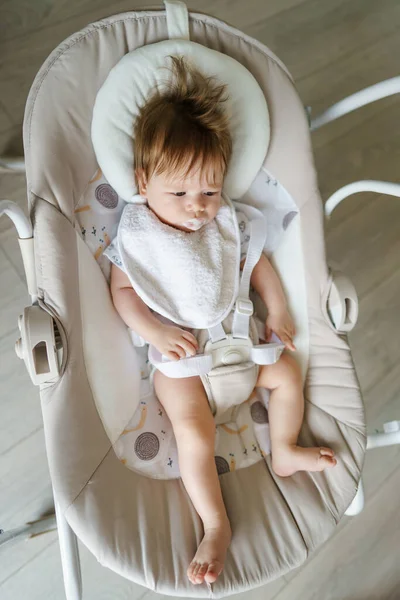 First Meal Problems Small Caucasian Baby Refusing Eat Spitting Organic — Stock Photo, Image