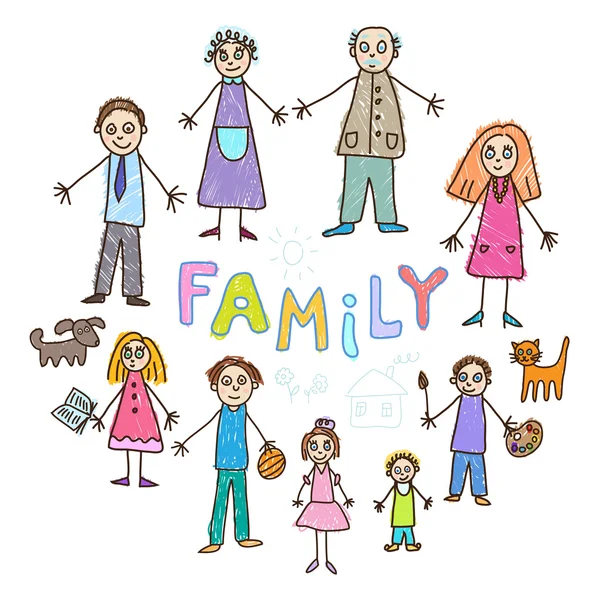 Kids Drawing. Family Vector Graphics