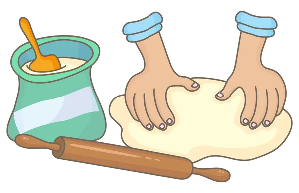 Dough making with rolling pin — Stock Vector