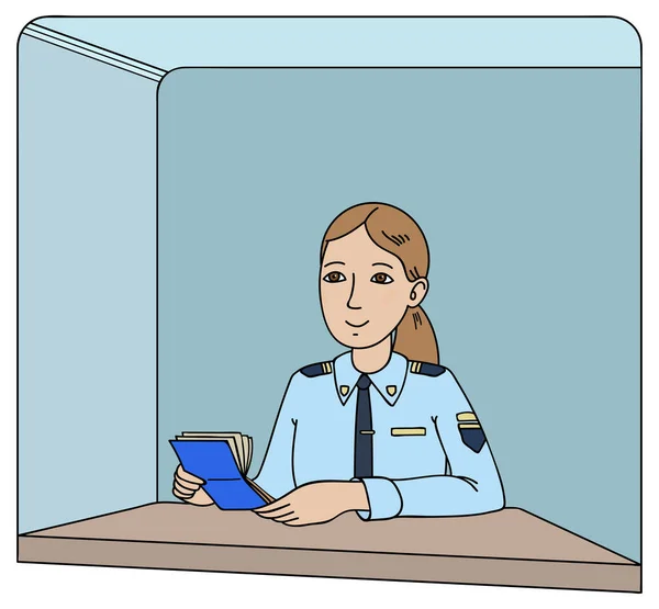 Smiling Female Border Patrol Officer Official Form Checking Passport Vector Royalty Free Stock Illustrations