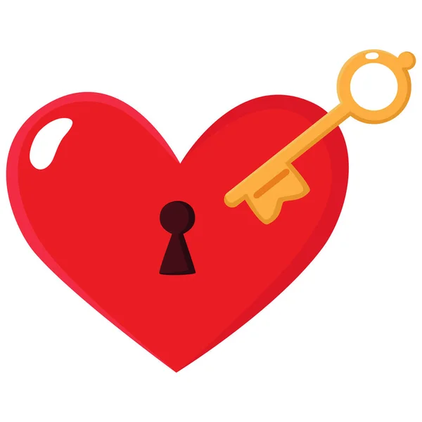 Valentine Day Card Red Shining Heart Keyhole Golden Key Vector — Stock Vector