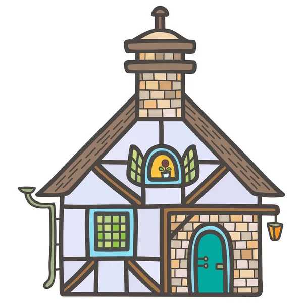 Casa Campo Rústica Dos Pisos Con Marco Madera Chimenea Grande — Vector de stock