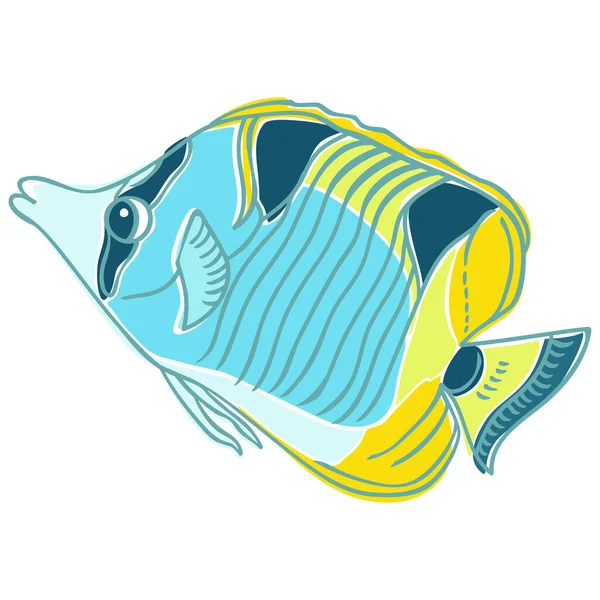 Drôle Mignon Bleu Jaune Dessin Animé Tropical Poisson Vecteur Icône — Image vectorielle