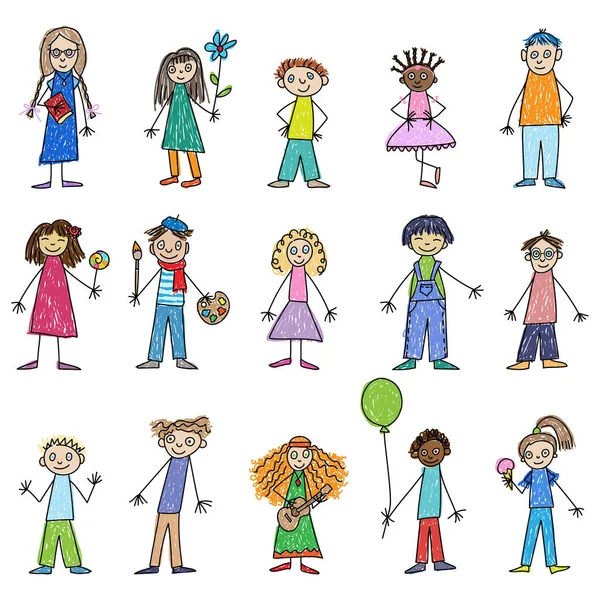 Gefeliciteerd Met Childrens Day Kleurrijke Hand Tekening Vector Illustratie Met — Stockvector