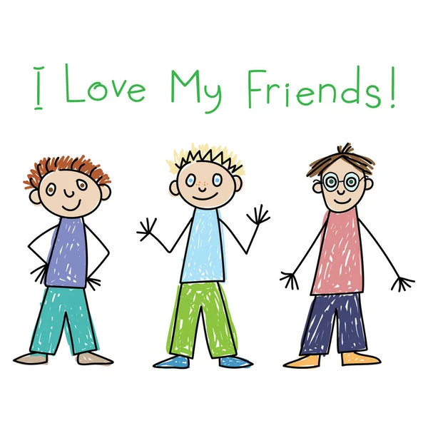 Portrait Three Friends Blond Brunette Red Haired Smiling Boys Kids — Stock Vector