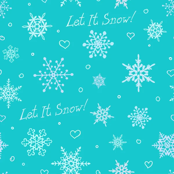 Let Snow Seamless Pattern Many Light Blue Snowflakes Light Blue — Stock Vector