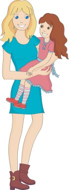 Mom holding daughter in her arms clipart