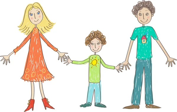 Малювання дітей, Сім'я - мати, батько і син — стоковий вектор