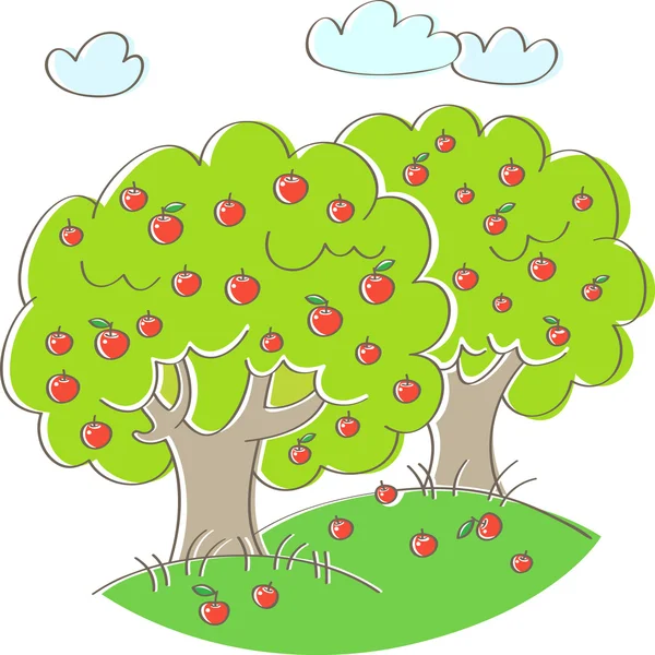 Zwei Apfelbäume — Stockvektor