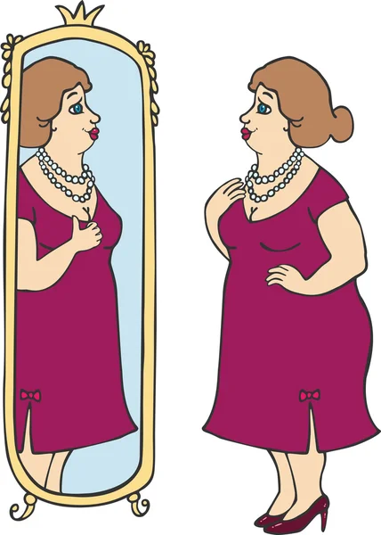 Şişman kadın mutlu mutlu Aynaya bakar