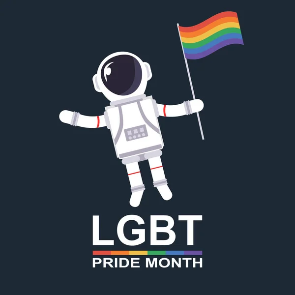 宇航员在太空徘徊 用他的手挥动着一面同性恋的旗帜 并在黑暗的背景下给Lgbt骄傲月发短信 为设计复制空间 平面风格设计矢量 — 图库矢量图片