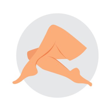 Beyaz arka planda izole edilmiş, metin ya da tasarım için fotokopi alanı olan dairede kusursuz kadın çıplak bacakları. Vektör resimlemesini kapat