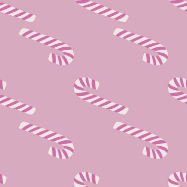 Noel lolipop elementleriyle kusursuz karalama deseni. Açık leylak kaplamalı yeni yıl baskısı. Kumaş tasarımı için zemin, tekstil baskısı, ambalaj, kapak. Vektör illüstrasyonu.