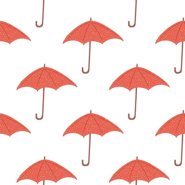 Бесшовный Изолированный Рисунок Каракулями Зонтик Простые Силуэты Красный Аксессуар Белом — стоковый вектор