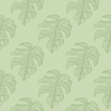 Pastel renkleri kusursuz doğa deseni ile karalama canavarı yeşil şekilli. Hafif arkaplan. Kumaş tasarımı, tekstil baskısı, ambalaj ve kapak için tasarlandı. Vektör illüstrasyonu.