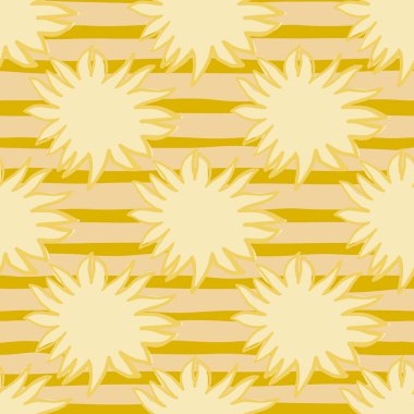 Aydınlık güneş desenli basit çocuklar. Sarı çizgili arka planda yaratıcı siluetler. Kumaş tasarımı, tekstil baskısı, ambalaj ve kapak için mükemmel. Vektör illüstrasyonu.