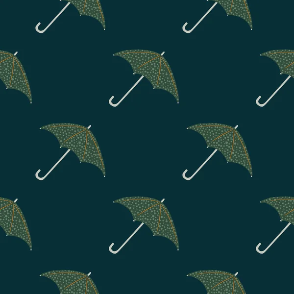 Donker Naadloos Doodle Patroon Met Groene Paraplu Gestippeld Ornament Navy — Stockvector