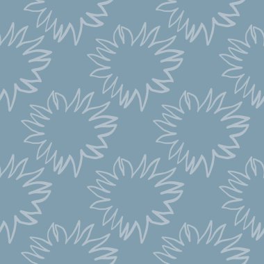 Özet olarak soyut güneş süslemesi, dikişsiz geometrik desen. Mavi arka planda beyaz çizgili yıldızlar. Kumaş tasarımı, tekstil baskısı, ambalaj ve kapak için mükemmel. Vektör illüstrasyonu.