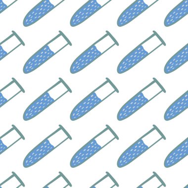 Mavi matara şekilli izole, pürüzsüz basit desen. Kimya labaratuarı tasarım arka planı. Kumaş tasarımı, tekstil baskısı, ambalaj, kapak için harika. Vektör illüstrasyonu.