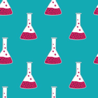 Kanlı mataralar, kusursuz desenler. Mavi parlak arka plan. Tıbbi biyoloji arka planı. Kumaş tasarımı, tekstil baskısı, ambalaj, kapak için harika. Vektör illüstrasyonu.