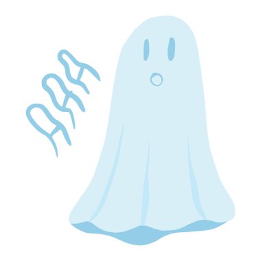 Beyaz arka planda izole bir şekilde yüzen hayalet. Tarz karalama vektör illüstrasyonunda sevimli çizgi film hayaleti.