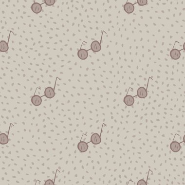 Karalama gözlükleri takılı, pürüzsüz, soluk bir desen. Gri noktalı arka plan. Hippi tarzı parmak izi. Kumaş tasarımı, tekstil baskısı, ambalaj, kapak için harika. Vektör illüstrasyonu.